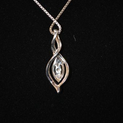 925 Sterling Silver Box Chain with 925 Diamond Chip & Sapphire Pendant 18â€, 7.2g