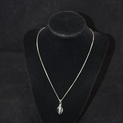 925 Sterling Silver Box Chain with 925 Diamond Chip & Sapphire Pendant 18â€, 7.2g