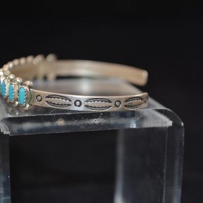 Vintage â€˜60â€™s-â€˜70â€™s Sterling & Turquoise Cuff Bracelet, Adjustable 12.5g