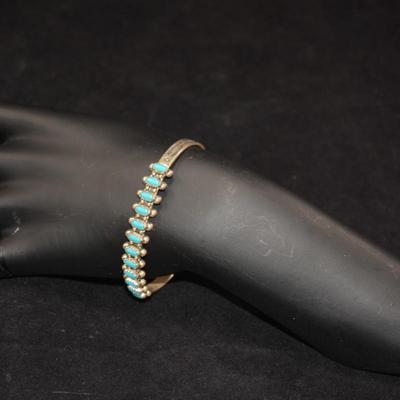 Vintage â€˜60â€™s-â€˜70â€™s Sterling & Turquoise Cuff Bracelet, Adjustable 12.5g