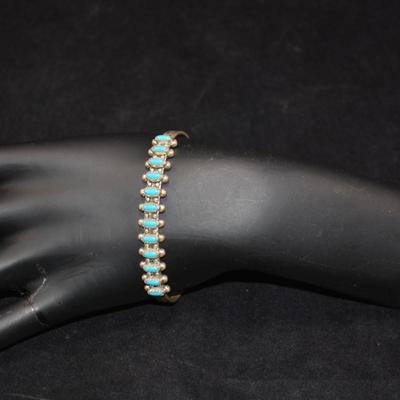 Vintage â€˜60â€™s-â€˜70â€™s Sterling & Turquoise Cuff Bracelet, Adjustable 12.5g