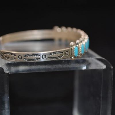 Vintage â€˜60â€™s-â€˜70â€™s Sterling & Turquoise Cuff Bracelet, Adjustable 12.5g