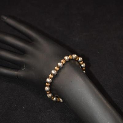 10k Gold Bead & 925 Sterling Bead Bracelet 7â€, 7.7g