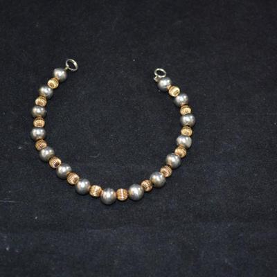 10k Gold Bead & 925 Sterling Bead Bracelet 7â€, 7.7g