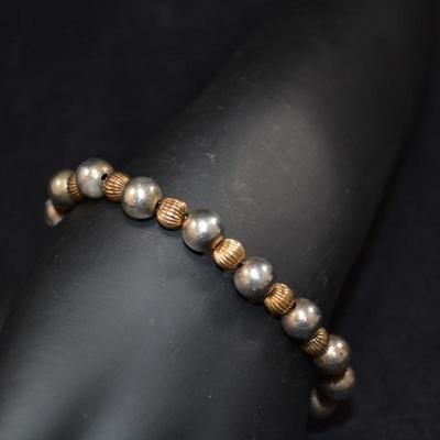 10k Gold Bead & 925 Sterling Bead Bracelet 7â€, 7.7g