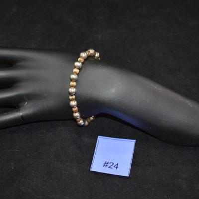 10k Gold Bead & 925 Sterling Bead Bracelet 7â€, 7.7g