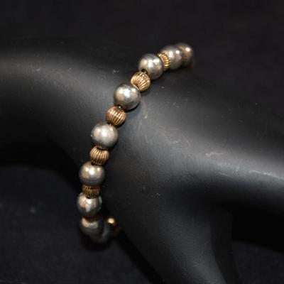 10k Gold Bead & 925 Sterling Bead Bracelet 7â€, 7.7g