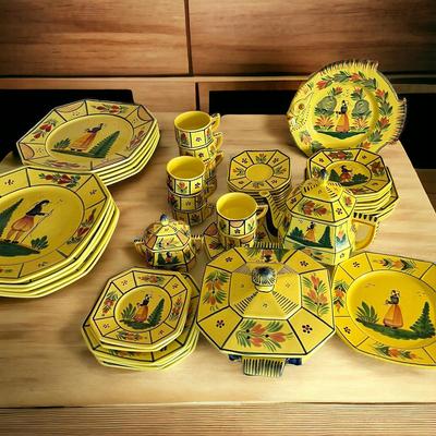 Lot 49 Pieces Vintage Quimper Faience, France Dinnerware Serveware