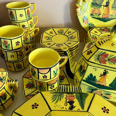 Lot 49 Pieces Vintage Quimper Faience, France Dinnerware Serveware