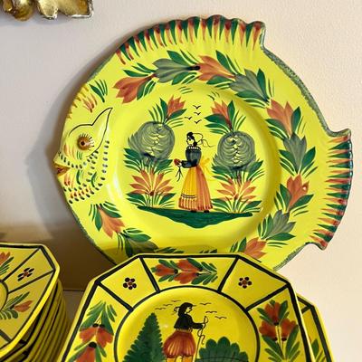 Lot 49 Pieces Vintage Quimper Faience, France Dinnerware Serveware