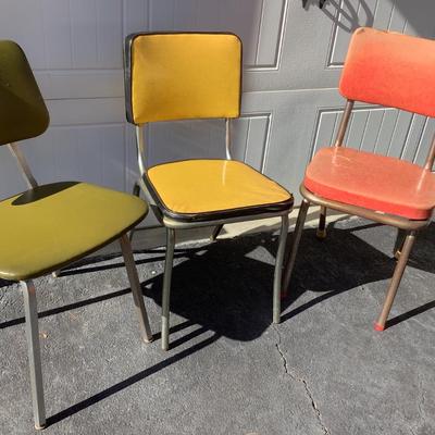 3 Vintage Chairs, green, yellow, red, approx 31