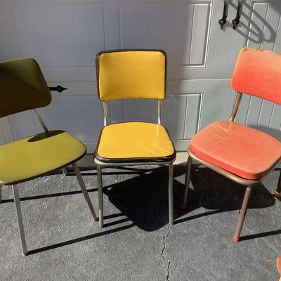 3 Vintage Chairs, green, yellow, red, approx 31"-32"H 16"-17"W 15"-16"depth