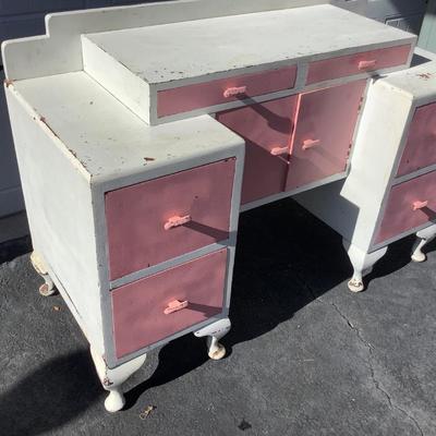 Small Vanity Pink & White wooden, dovetail 29"H 42"W 19"depth