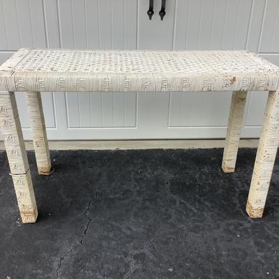 White Wicker Table 47"L 19"W 27"H