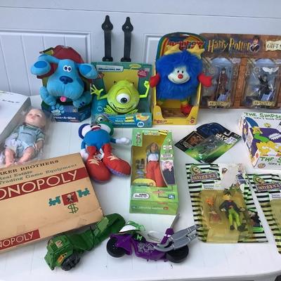 Toys-Rainbow Brite, Gerber baby, Blue's Clues, Monopoly, Monsters Inc, Beetlejuice, Simpsons, Harry Potter, Christina Aguilera