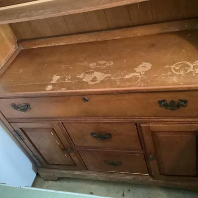 Sideboard, wooden dove tail 3 drawers, 2 doors, 33"H 45"L 18"depth -hutch top included separate piece-great project