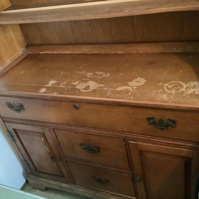 Sideboard, wooden dove tail 3 drawers, 2 doors, 33"H 45"L 18"depth -hutch top included separate piece-great project