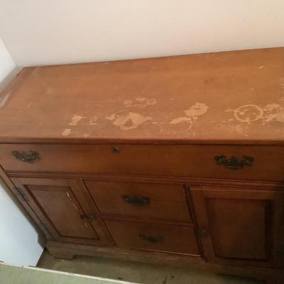 Sideboard, wooden dove tail 3 drawers, 2 doors, 33"H 45"L 18"depth -hutch top included separate piece-great project