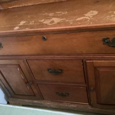 Sideboard, wooden dove tail 3 drawers, 2 doors, 33"H 45"L 18"depth -hutch top included separate piece-great project