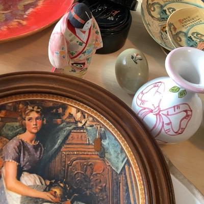Asian coasters, Italian Platter, Norman Rockwell, marble egg 2 piece-13 pieces