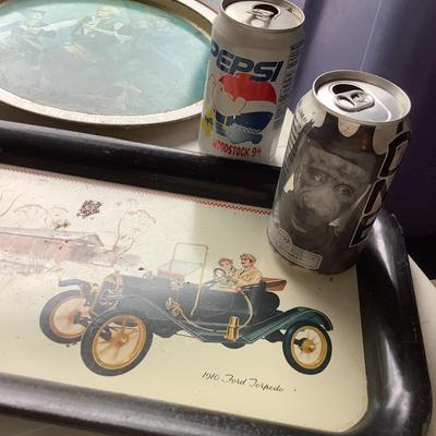 Metal- Uncle Ben's tin, 6 metal trays, Pepsi cans Star Wars Nute Gunroy Woodstock-19 pieces