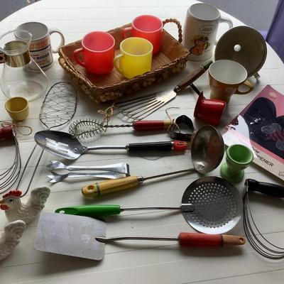 Vintage kitchen utensils, NIB Mysto-Grip, Rooster salt & pepper, Garfield-27 pieces