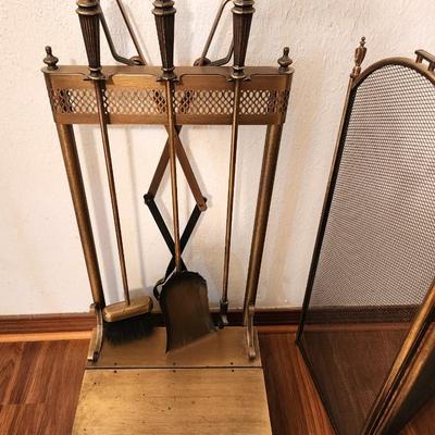 Lot #56 Fireplace Set - Tools, Screen, Log Holder