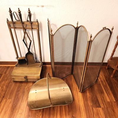 Lot #56 Fireplace Set - Tools, Screen, Log Holder