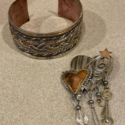 Wide cuff bracelet and pin