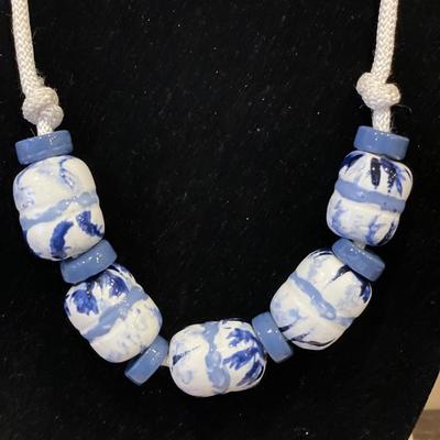 Blue Delft beads on rope style necklace