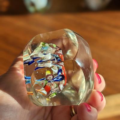 Rare Vintage Hexagon Murano Millefiori Art Glass Paperweight -