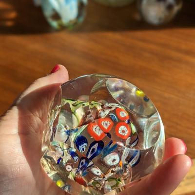 Rare Vintage Hexagon Murano Millefiori Art Glass Paperweight -