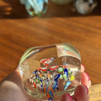 Rare Vintage Hexagon Murano Millefiori Art Glass Paperweight -