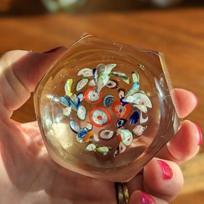 Rare Vintage Hexagon Murano Millefiori Art Glass Paperweight -
