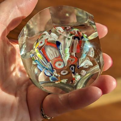 Rare Vintage Hexagon Murano Millefiori Art Glass Paperweight -