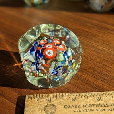 Rare Vintage Hexagon Murano Millefiori Art Glass Paperweight -