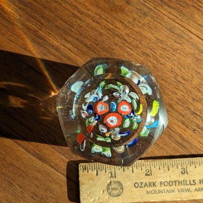 Rare Vintage Hexagon Murano Millefiori Art Glass Paperweight -