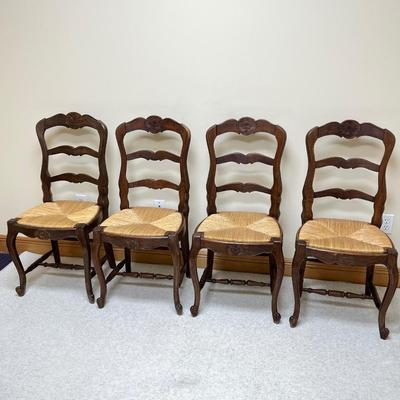 Set Of Four (4) ~ Solid Wood Ladder Back Rush Chairs