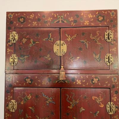 459 Antique Asian Butterfly Cabinet