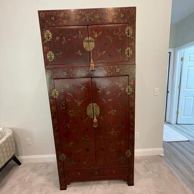 459 Antique Asian Butterfly Cabinet