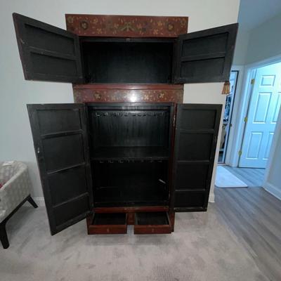 459 Antique Asian Butterfly Cabinet