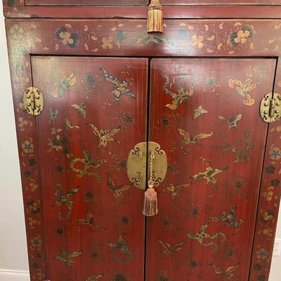 459 Antique Asian Butterfly Cabinet