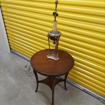 Vintage Round Side Table and Brass Chapman Lamp (FL-BBL)