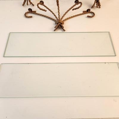 Lot #61  Three Vintage Wall Shelves - Brass and Glass