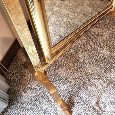Lot #67  Heavy Brass Finish Cheval Mirror