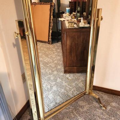 Lot #67  Heavy Brass Finish Cheval Mirror