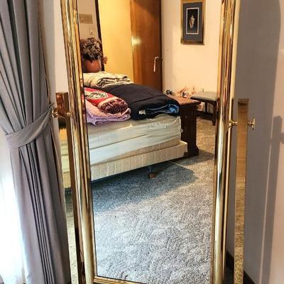 Lot #67  Heavy Brass Finish Cheval Mirror