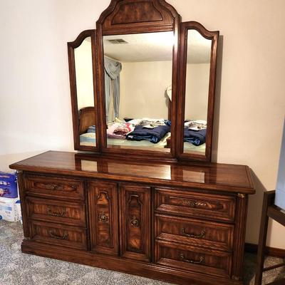 Lot #68  Triple Mirror Dresser - 9 drawers