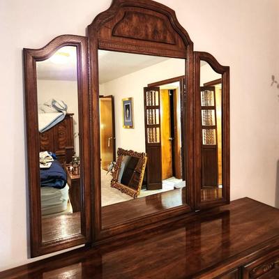 Lot #68  Triple Mirror Dresser - 9 drawers