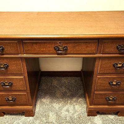 Lot #73  Vintage Kneehole Desk - 9 drawers